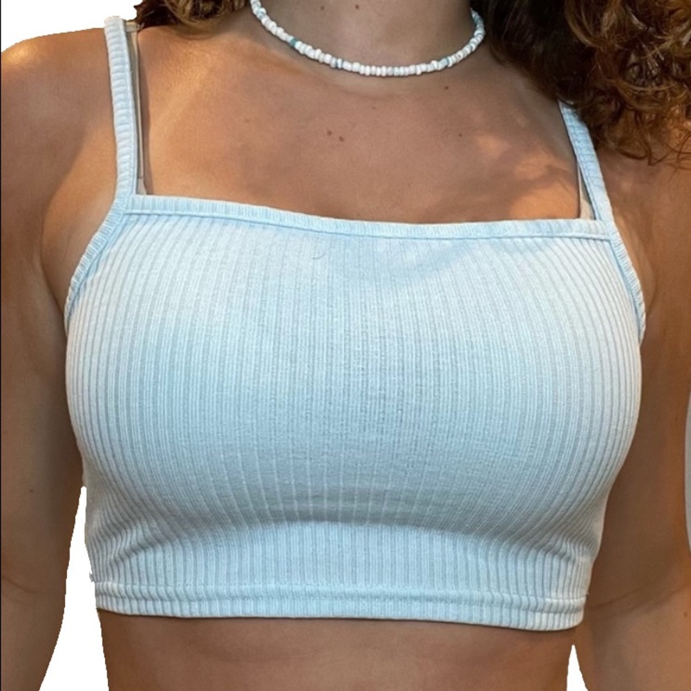 baby blue tank top crop top , size small